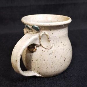 Vintage Handmade Ceramic Coffee Tea Mug Tan Gray Speckle Glaze Elephant Face